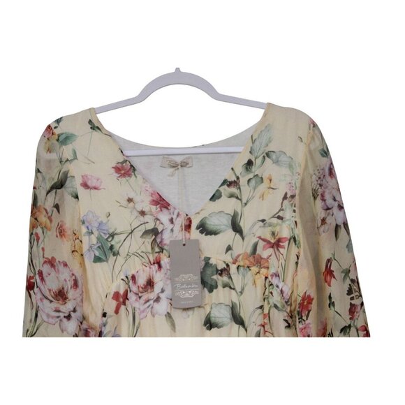 NWT BELLAMBRA Silk Blend Tiered Hem Mini Dress Yellow Floral Size Medium Italy - Picture 4 of 16